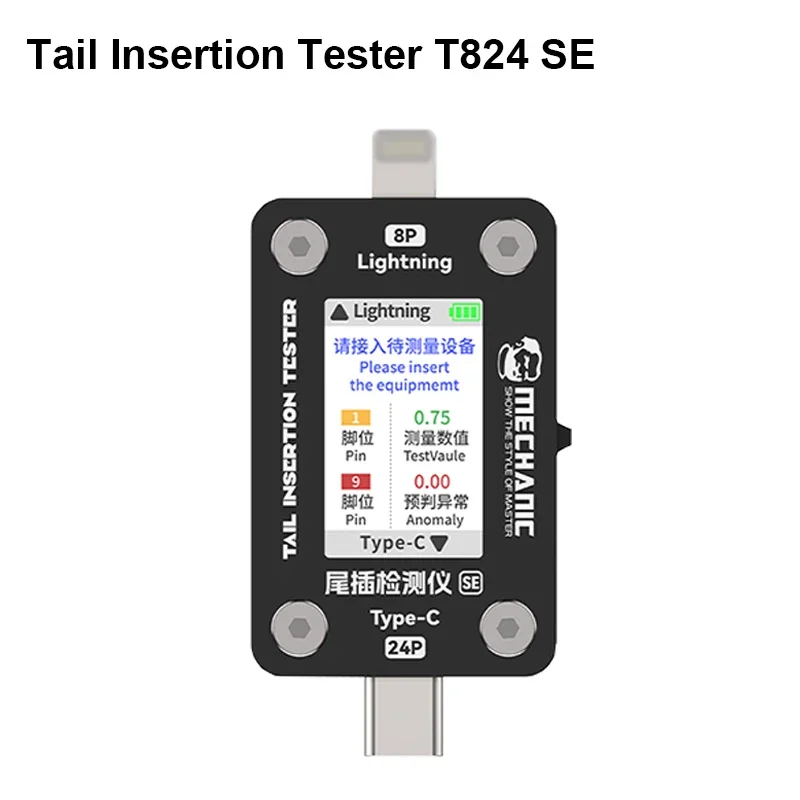 MECHANIC T824 SE Detector de Inserção Traseira Do Telefone Móvel, Display Digital, Detecção Inteligente Automática, Potência Atual de Cada Pin