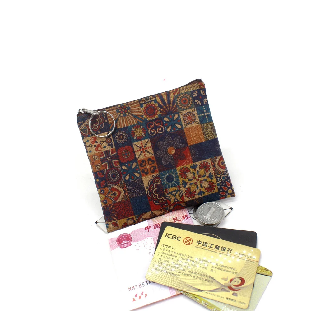 Vintage Fashion Real Wood Grain Printing Coin Purse Bark Cork Grain Coin Bag Casual Nostalgic Clutch Key New Small Square Bag