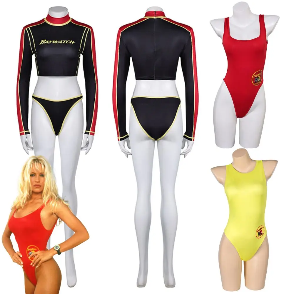 Baywatch Swimsuit Costume Disguise for Adult Women Girls Sexy Bikinis Cosplay Female Swimwear Outfits Halloween Carnival Suit