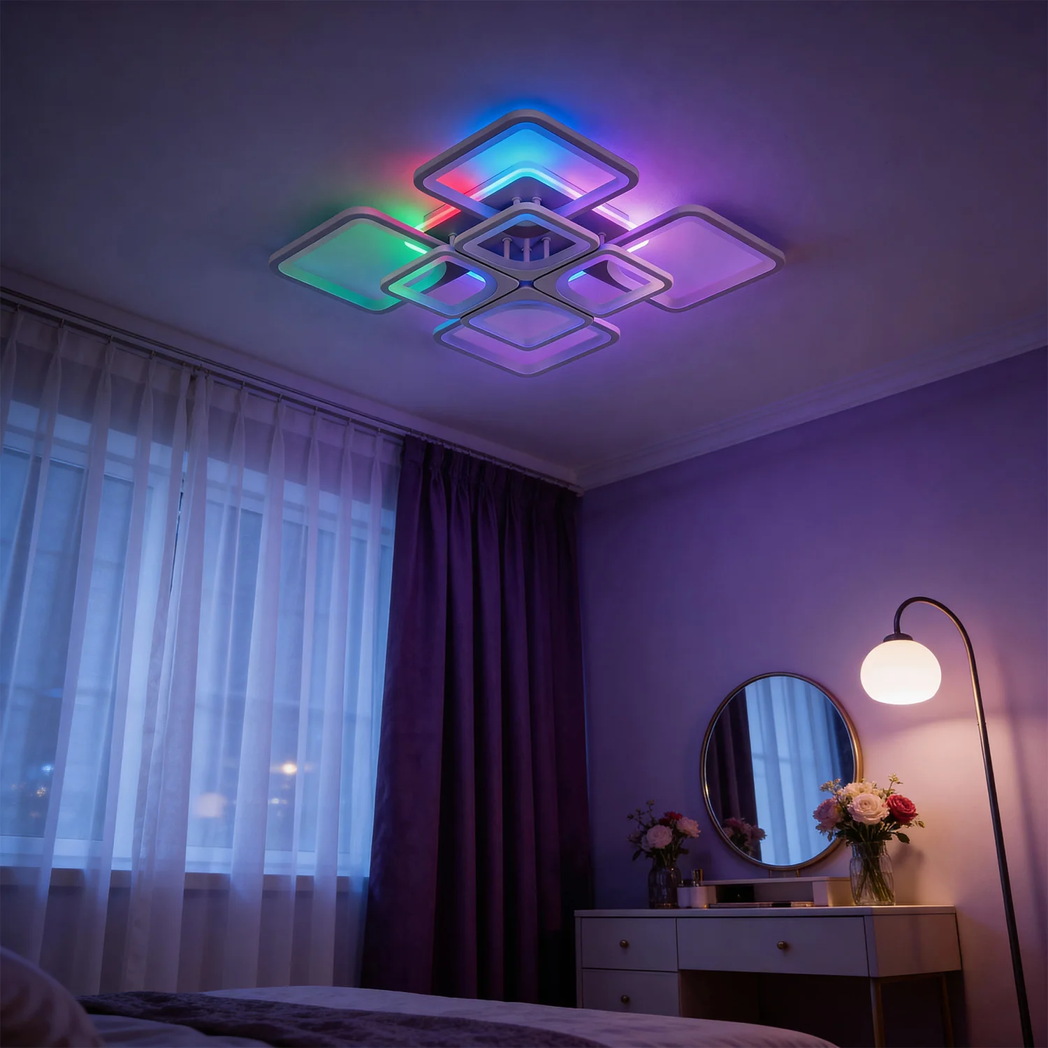 Obrázek 3: RGB chytrý strop lustr s daleký ovládání app stmívání strop lampa jednoduchý lesk LED lehký pro večírek žití pokoj ložnice