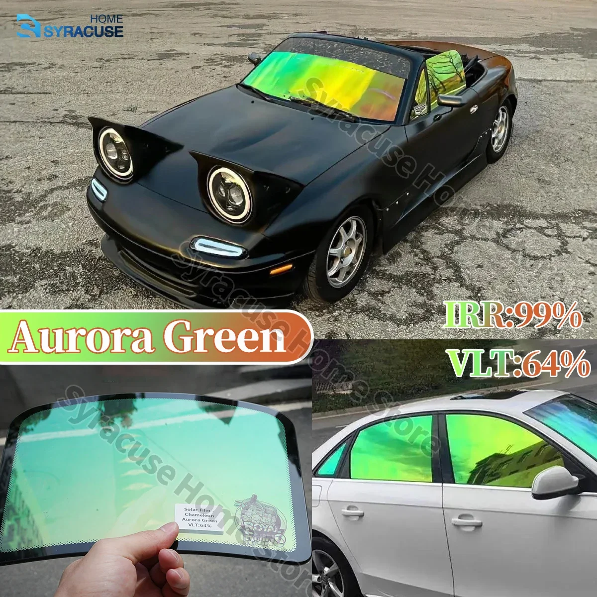 

64% пленка-хамелеон Аврора, зеленый цвет окна автомобиля, стикер для стекла, солнечная декоративная защитная фольга