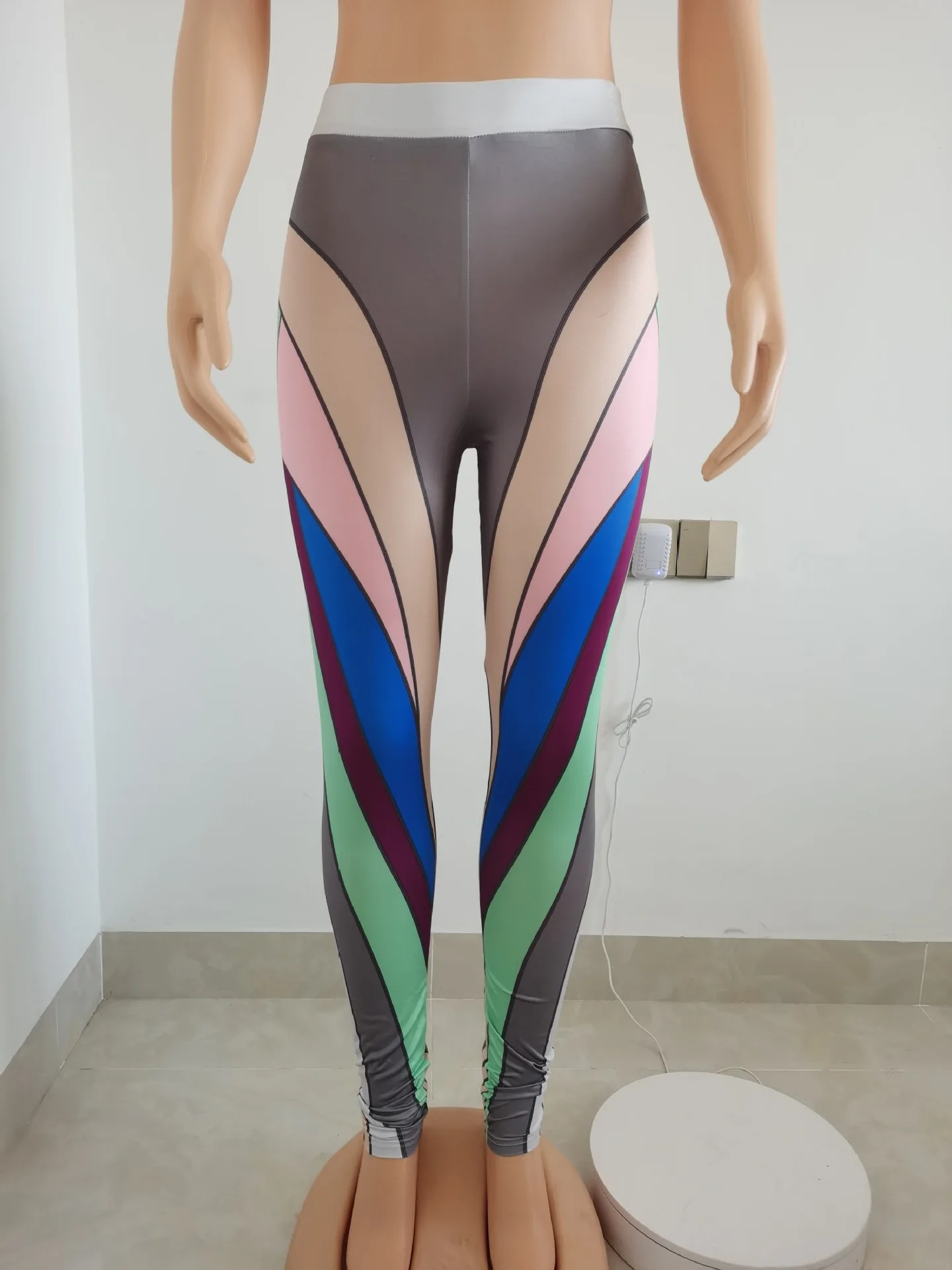 STYLISH LADY Contrast Color Striped Printed Pants 2025 Autumn Women High Waist Sexy Club Party Street Sporty Skinny Pants