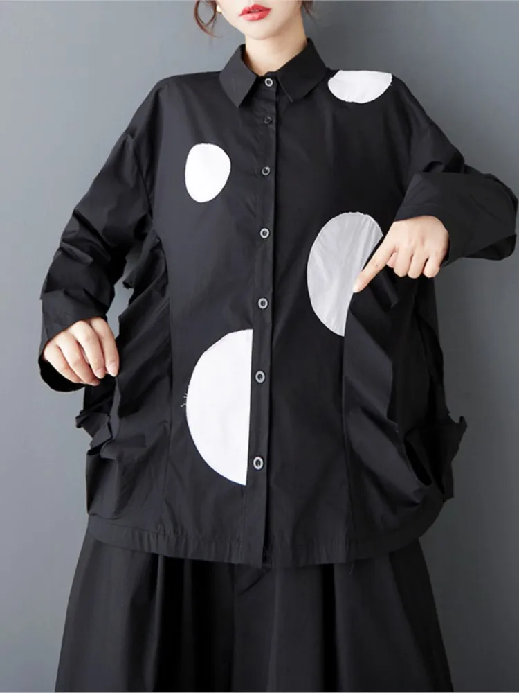 Oversized lente shirt met lange mouwen Dames Polka Dot Mode Damesblouses Casual losse geplooide damesoverhemden