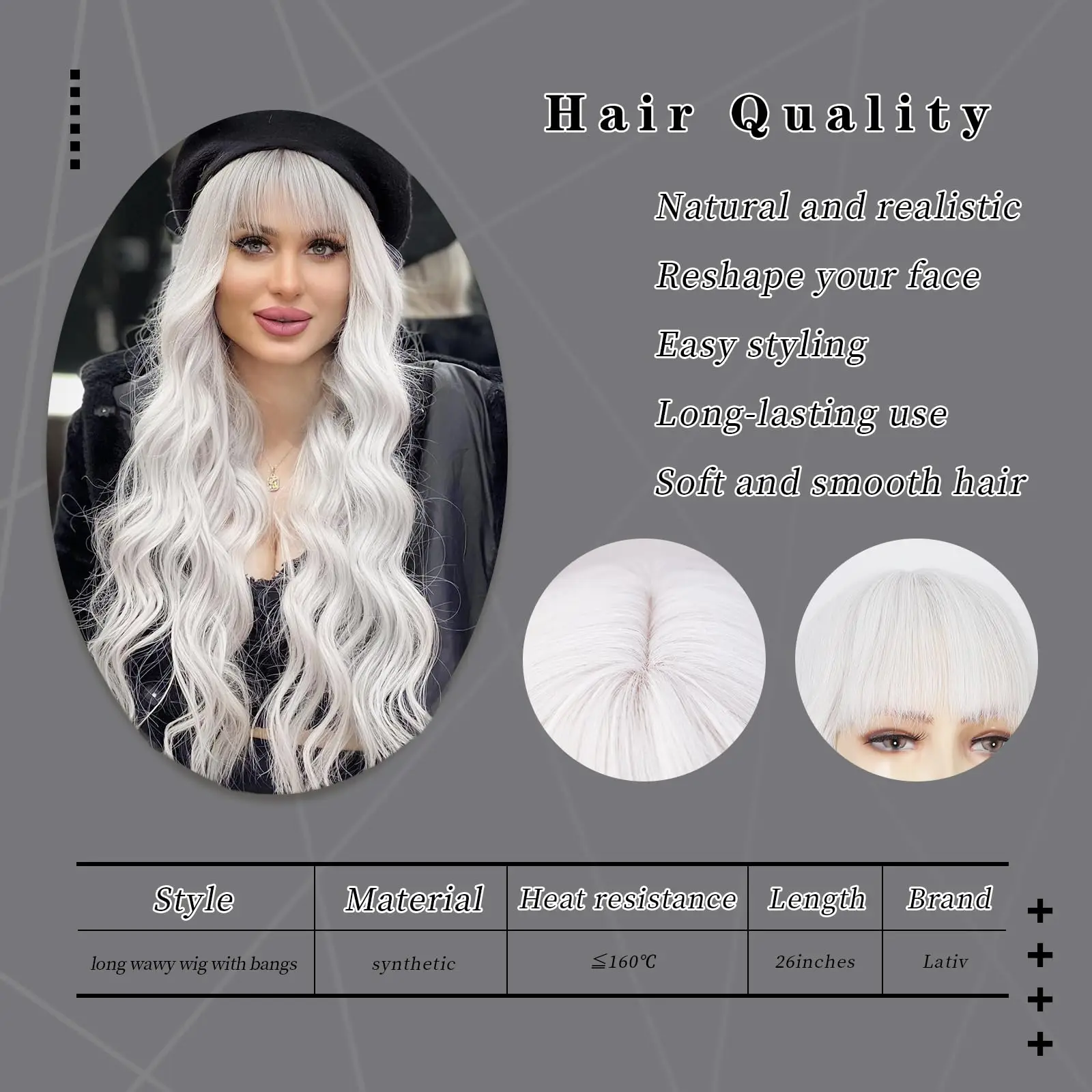 White Long Curly Synthetic Wig for Cosplay