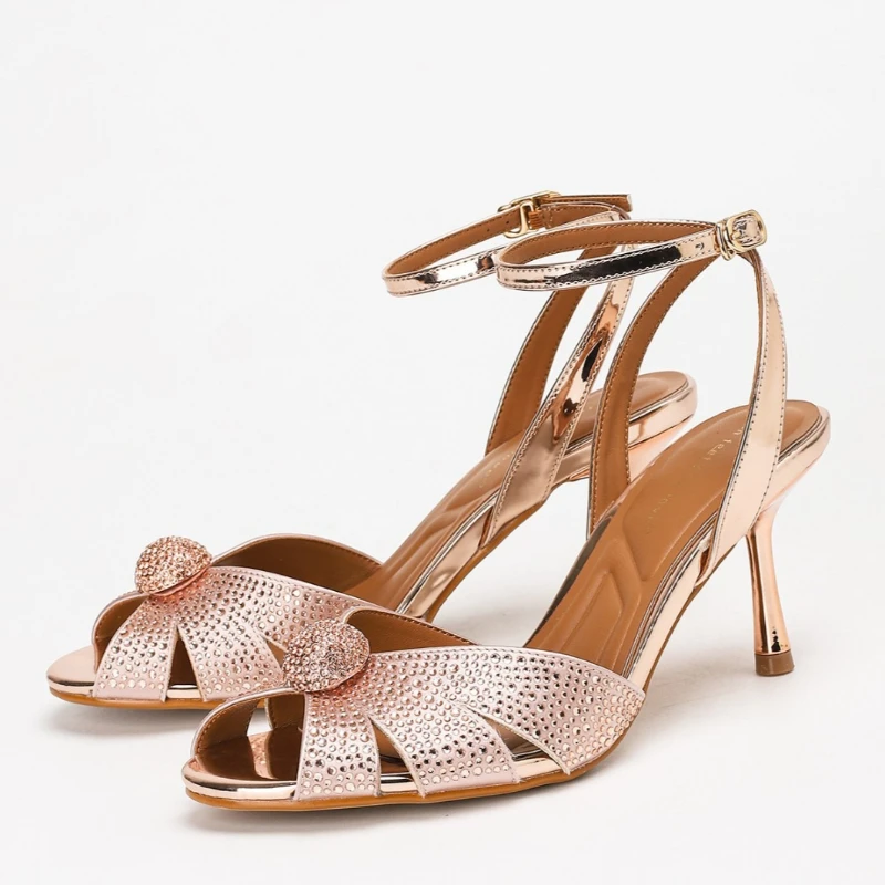 

Luxury Rhinestone Heels Sandals Women Peep Toe Ankle Buckle Mature Hollow Shiny Designer Wedding Party Shoes Sandalias De Mujer