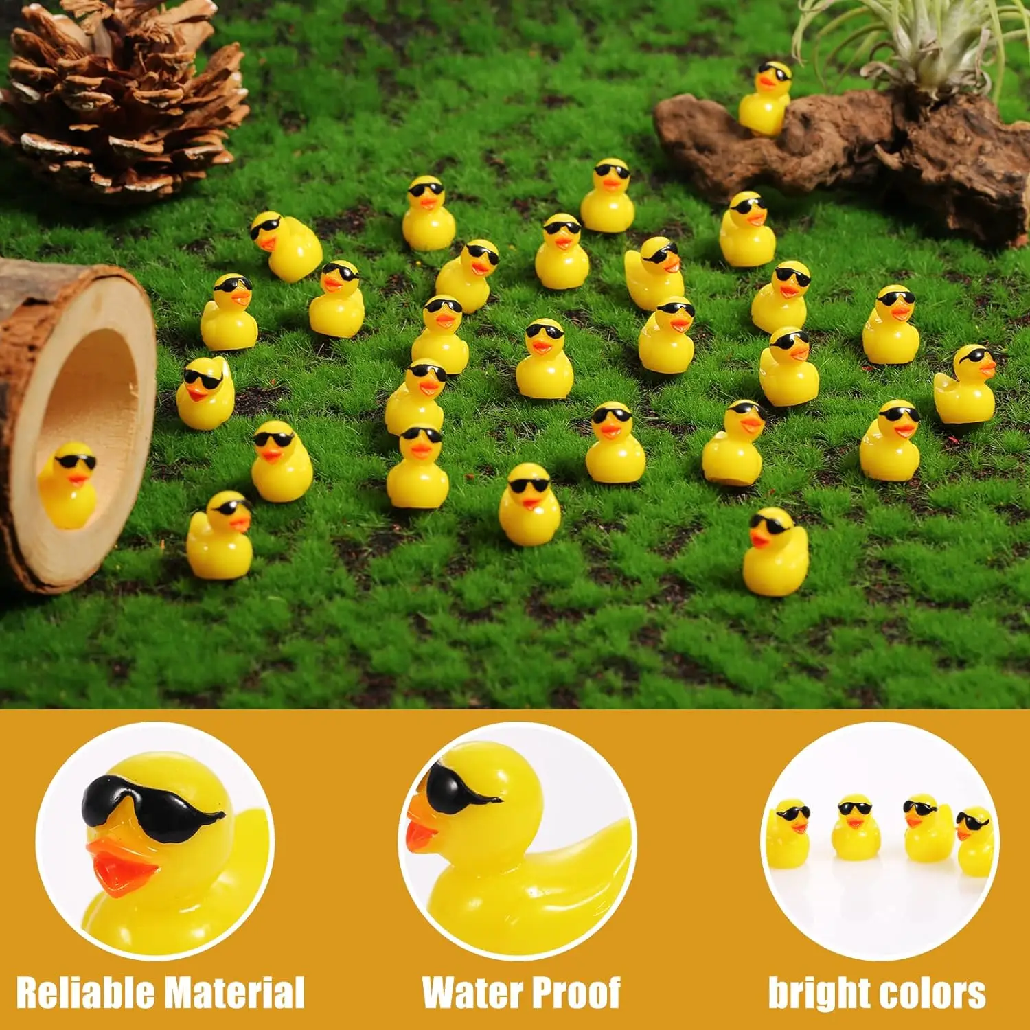 50/100PCS Mini Yellow Ducks with Glasses Fairy Garden Miniatures Duck Wearing Sunglasses Kawaii Home Accessories Desk Decoration