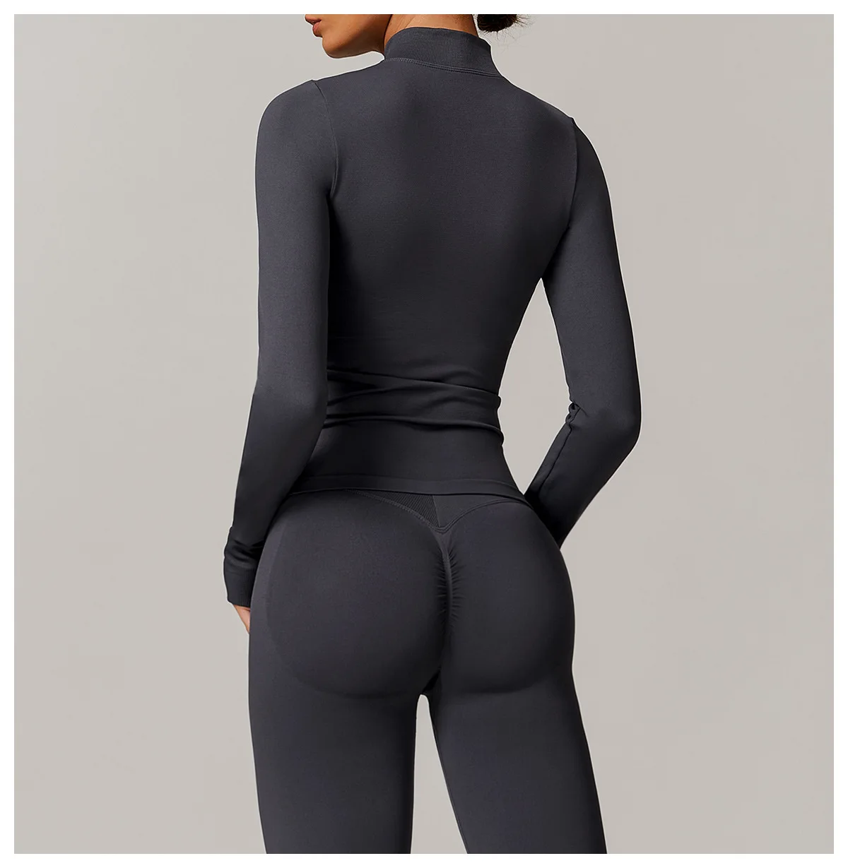Women's Seamless Long Sleeve Yoga Top Ribbed High Neck Full Zip Slim Fit Sports Jacket Thumb Hole Workout Gym Running Activewear