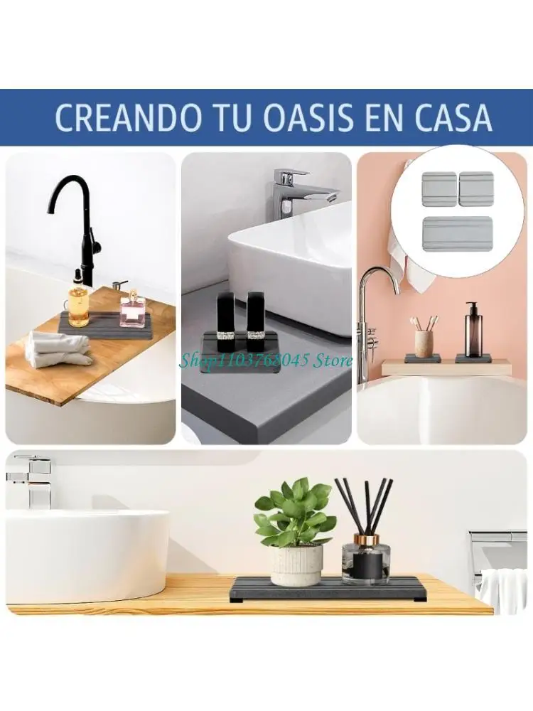 R53F Diatomite Sink Tray Set with Grooved Top for Counter and Soap Dispenser