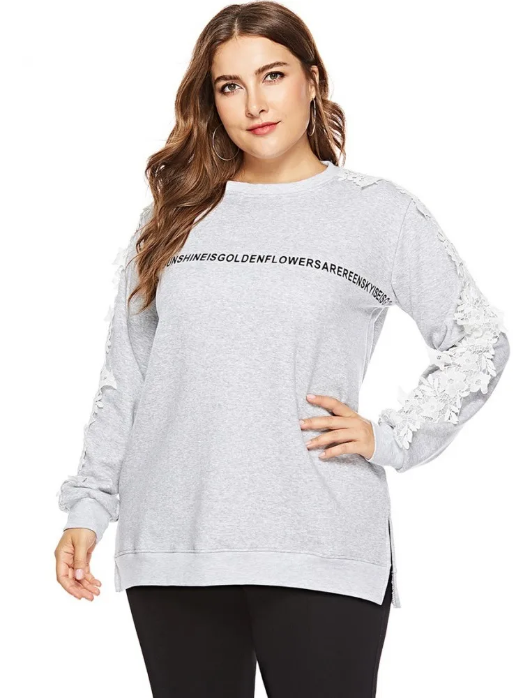 

Женская одежда больших размеров XL-4XL: повседневные толстовки с круглым вырезом и длинным рукавом, свободные свитшоты, спортивные топы для активного отдыха, оверсайз