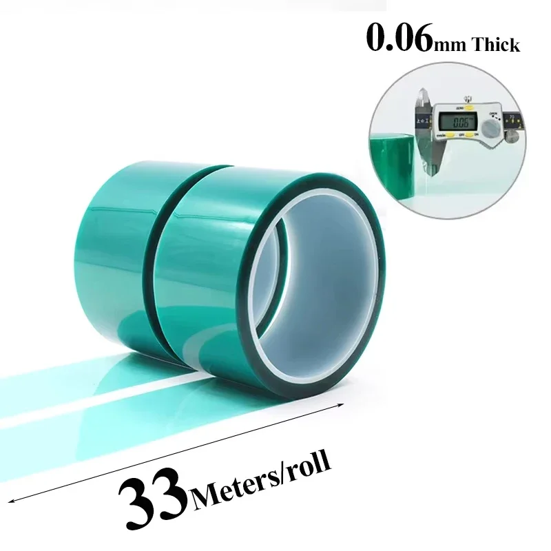 High Temperature 33m/Roll Green PET Film Tape Width 3mm ~ 100mm PCB Solder SMT Plating Masking Tape Insulation Protection