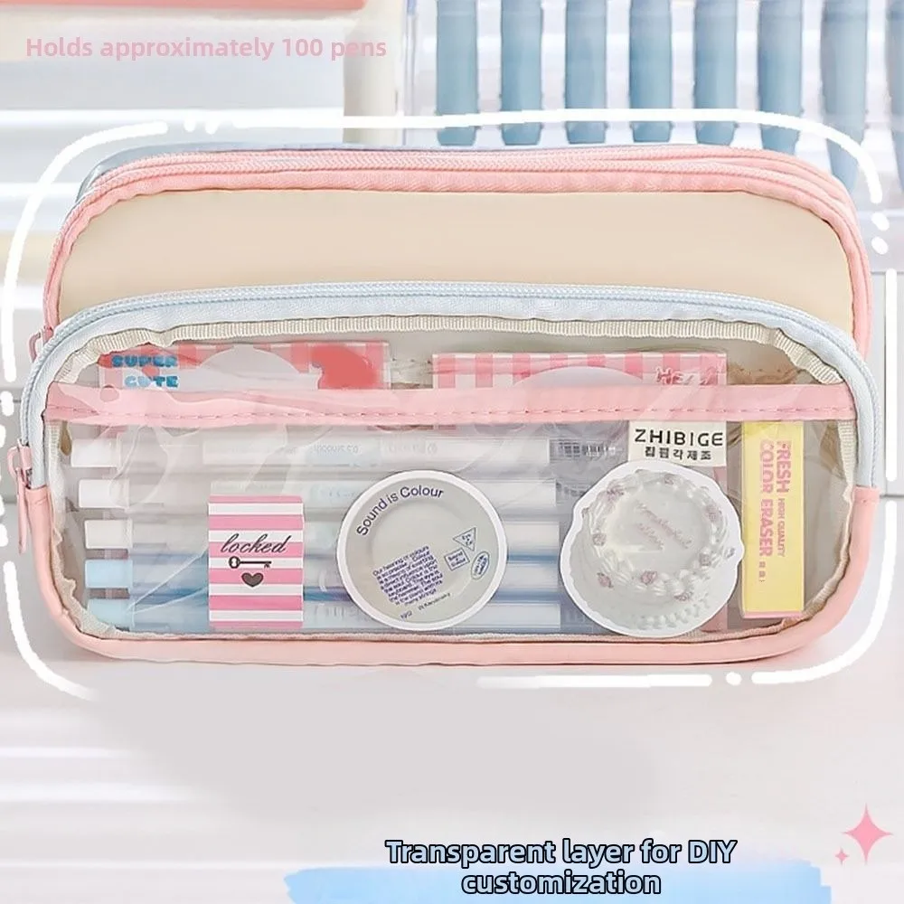 

Japanese Style Pencil Bag Large Capacity Multi-layer Stationery Storage Bag Color Blocked Dirt Resistant Pen Pencil Case