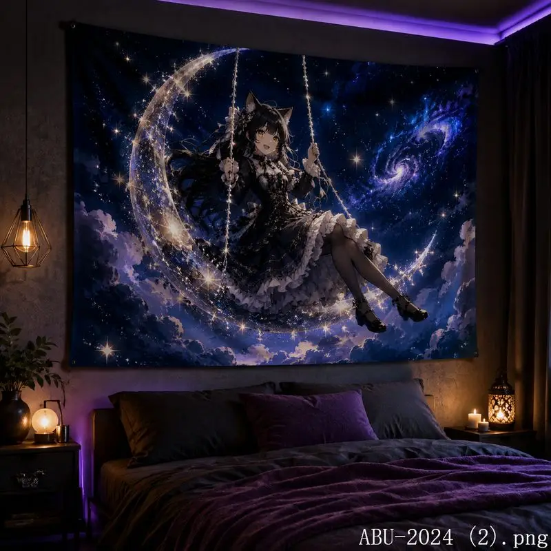 VIKAMA Starry Sky Moon Anime Warrior Aesthetic Tapestry Cool Fantasy Galaxy Wall Hanging Teen Dorm Bedroom Otaku Room Home Decor