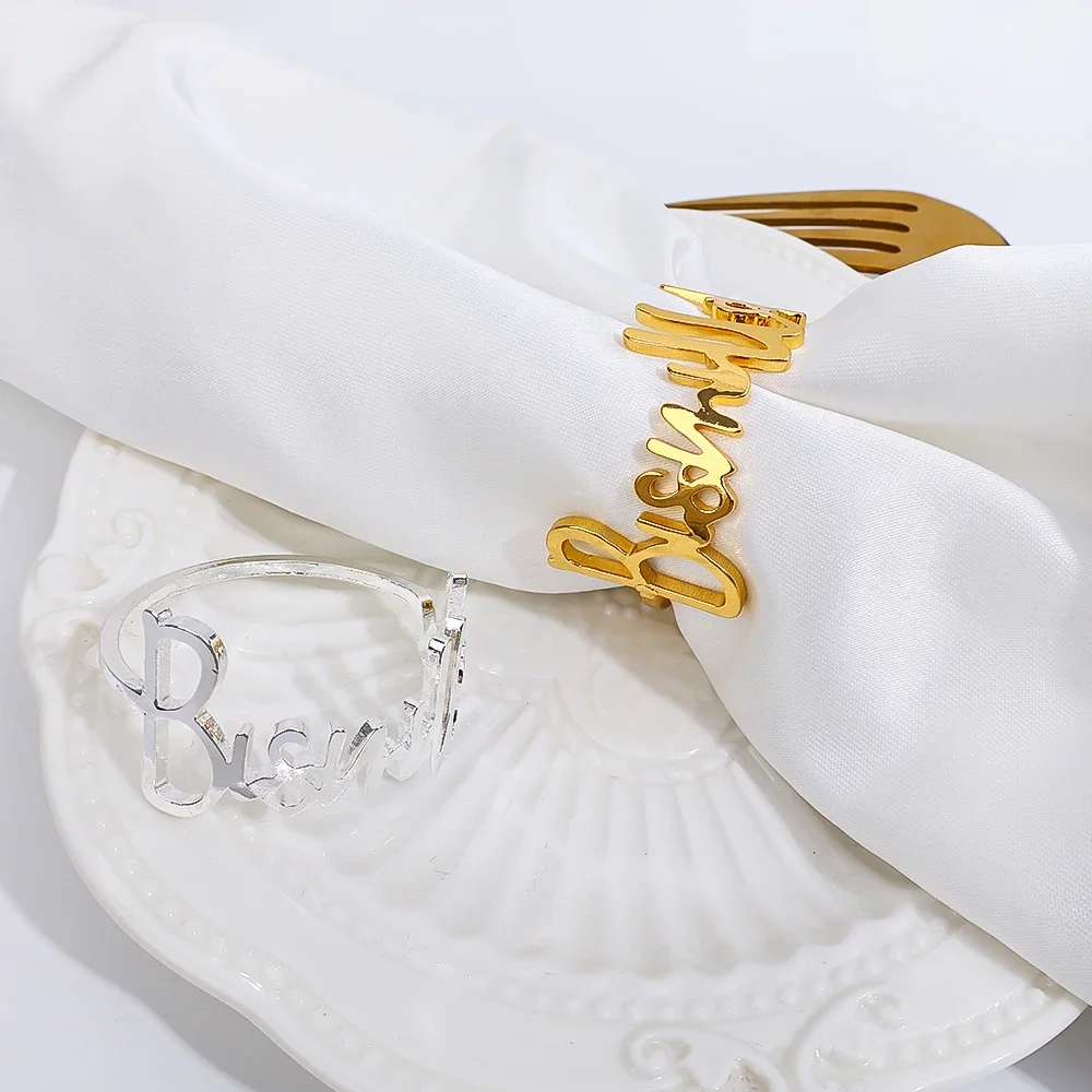 Letter Napkin Ring Wedding Hotel Table Supplies Circle Tableware Silver Gold Letter Ring Party Decoration Gifts Family Gathering