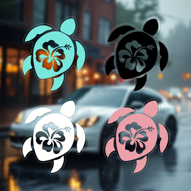 

1pc Hibiscus Turtle Vinyl Sticker, Waterproof Decal for Car Window Motorcycle Laptop Mirror Fish Tank Decor