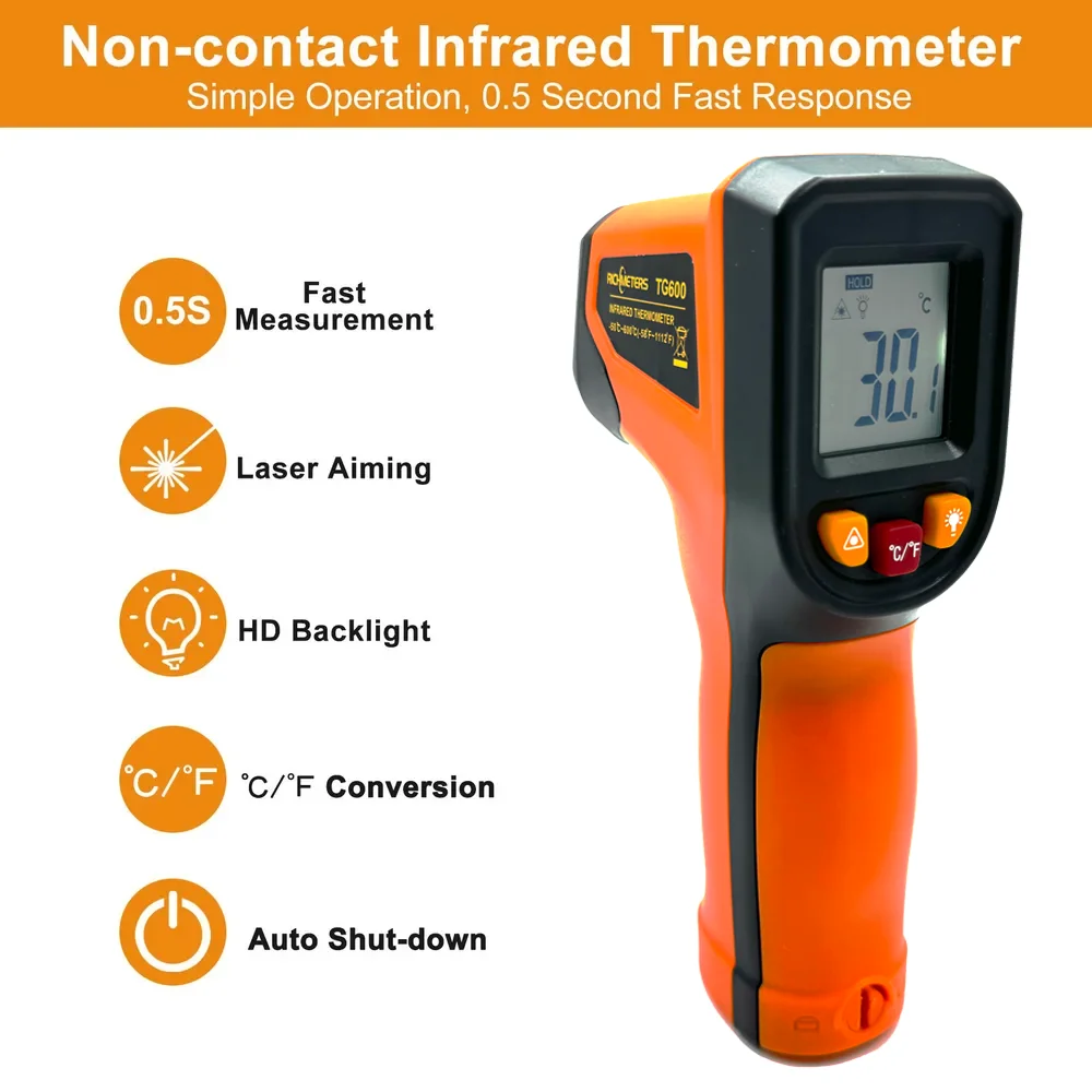 RICHMETERS TG600 No-contact Digital Infrared Thermometer -50~600℃