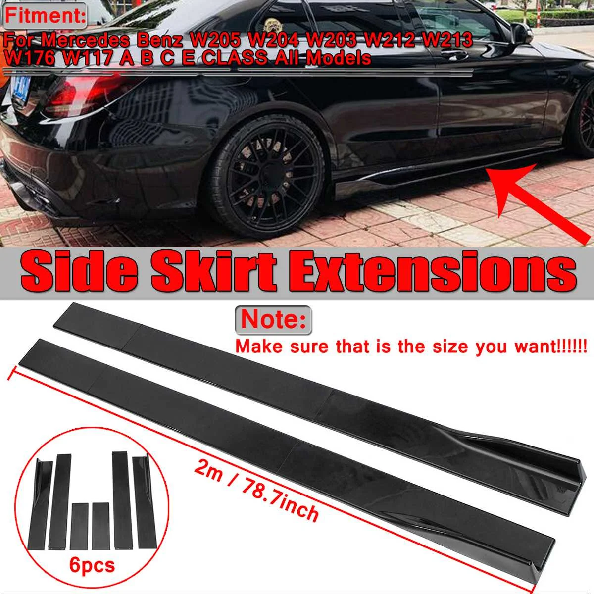 

Pair of Side Skirts Extensions Splitters Glossy Black For VW For Golf MK5 MK6 MK7 CC For Ford For Mustang For Focus RS ST