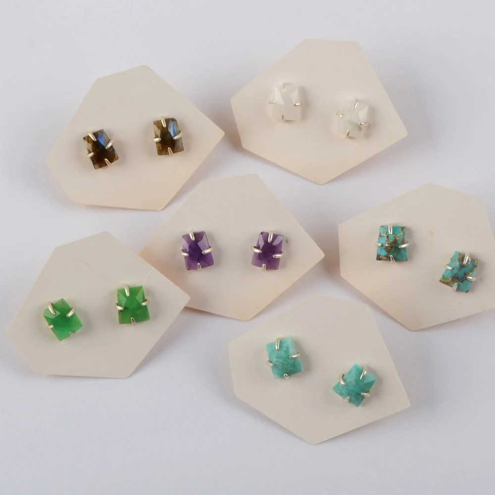 

Набор геометрических серег-гвоздиков из стерлингового серебра 925 пробы с натуральными камнями, маленькие и изящные, в различных стилях, с кристаллами, для женщин