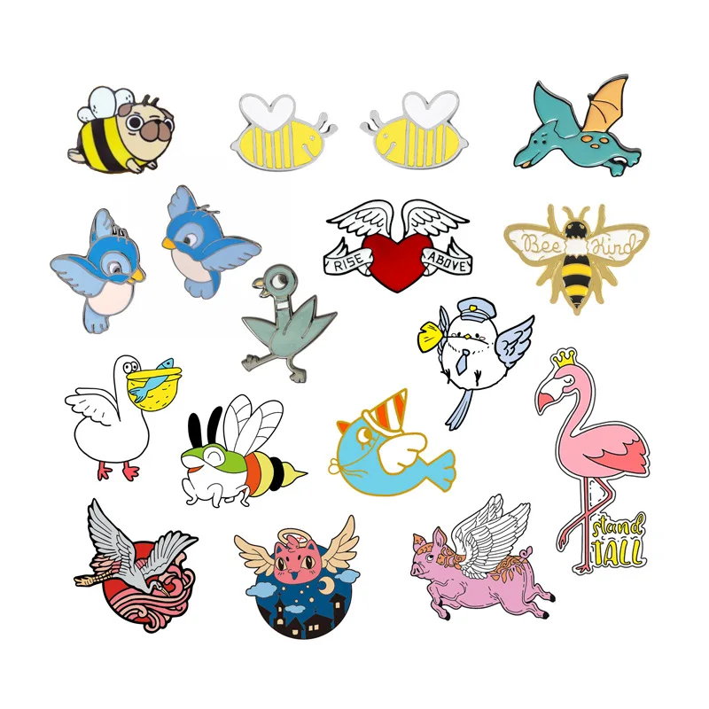 Flap your wings and fly to farther places, a collection of fashionable cartoon animal badges