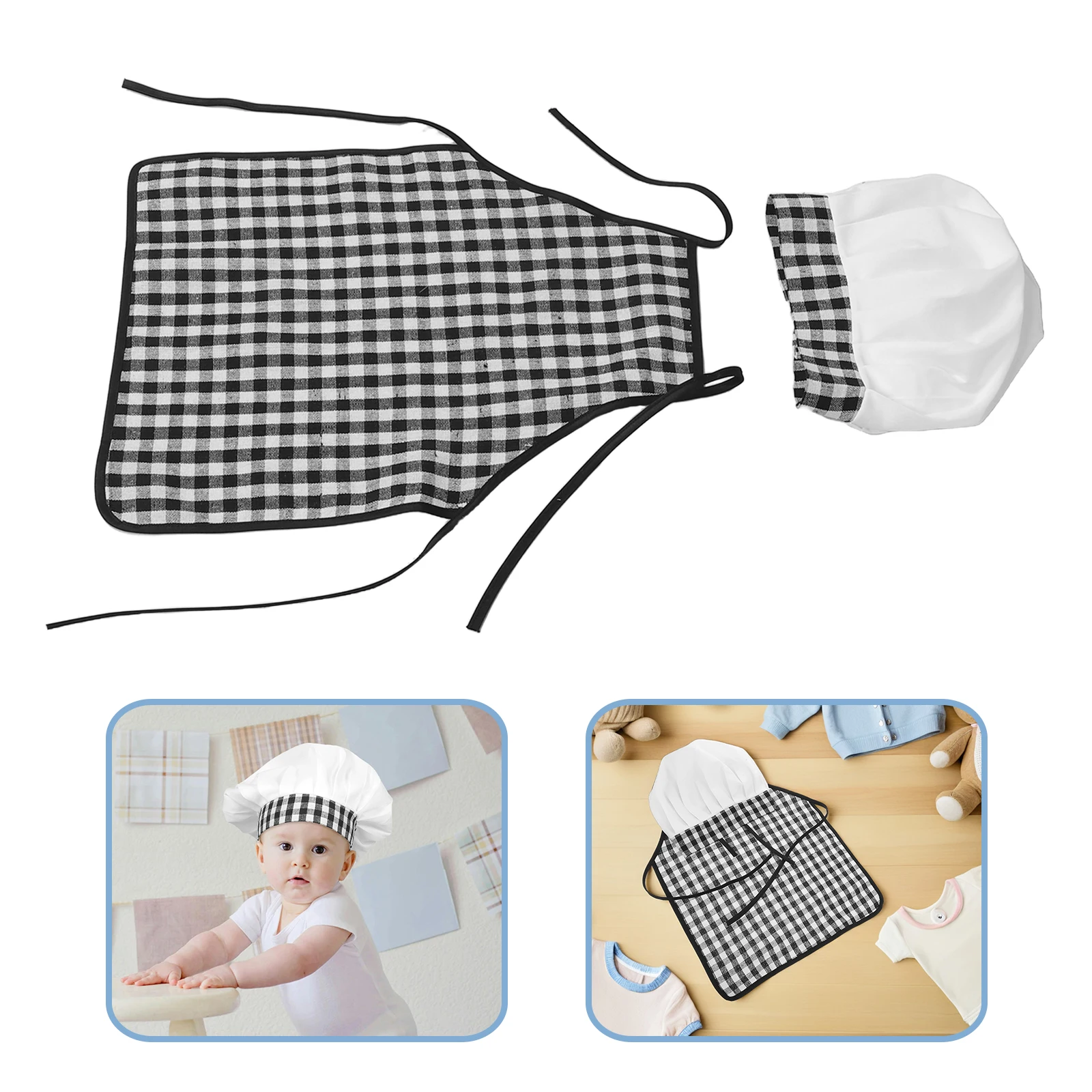 

1 set Newborn Chef Outfit Apron Hat Set Toddler Baking Costume Baby Photoshoot Cooking Play Comfortable Soft Fabric Adjustable