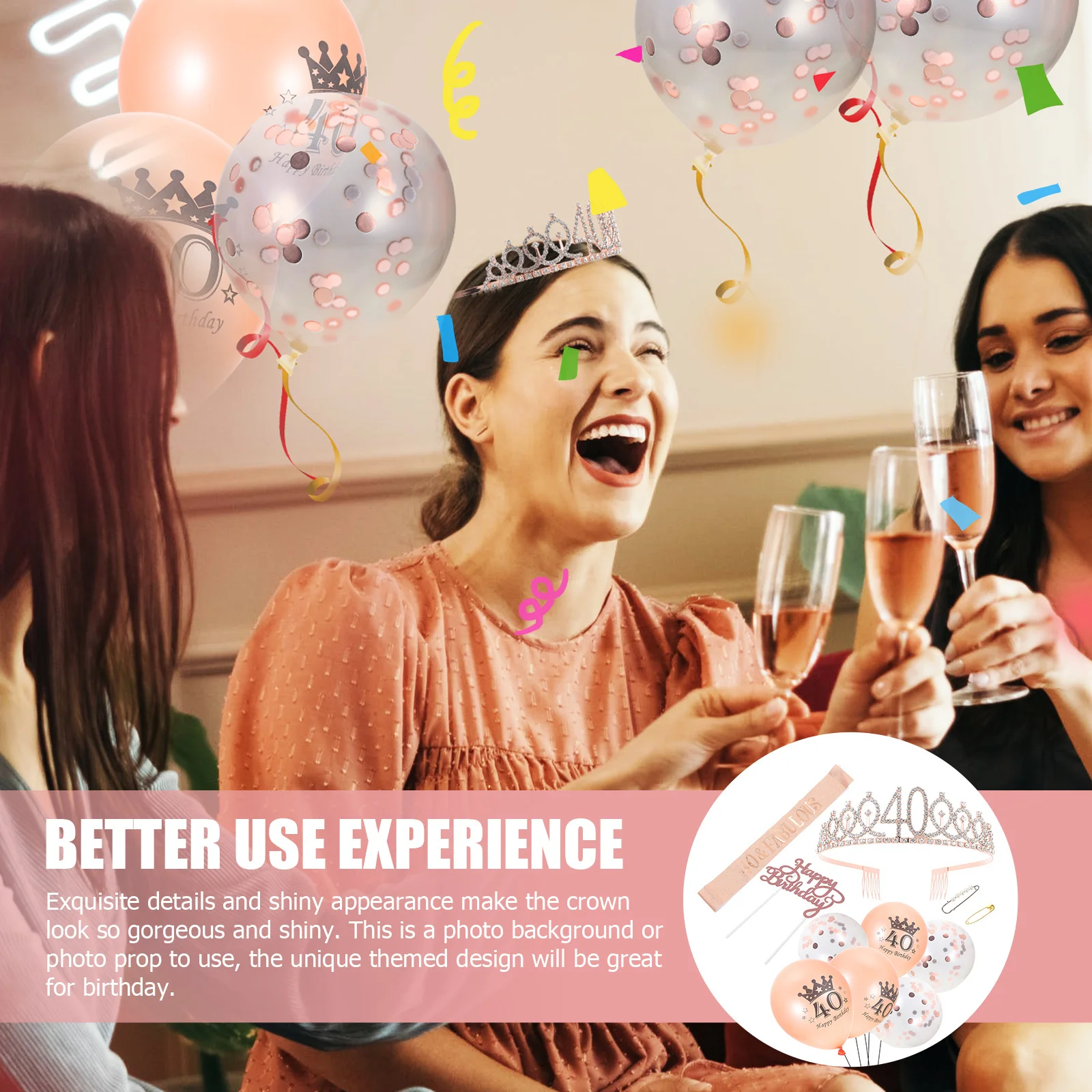 

1 set 1 Set Crown Glitter Party Sash Props Cake Decors Balloon Adorn Birthday Crown Birthday Party Supplies Hair Styling