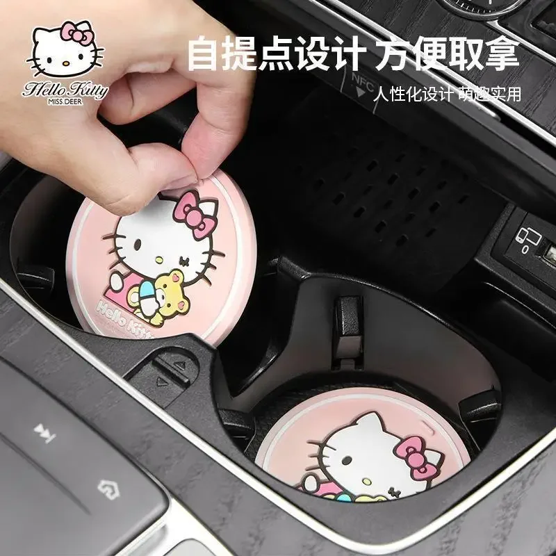 

Kawaii Sanrio anime cute Hello Kitty Kuromi My Melody car coaster cartoon car interior decoration non-slip mat silicone car gift