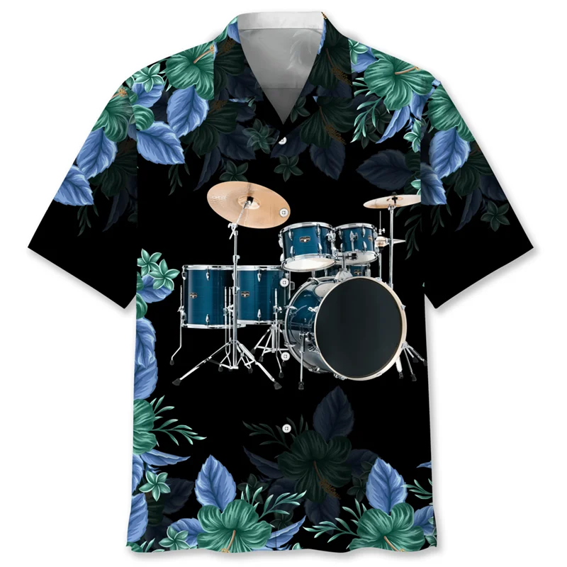 

Vintage Drums 3d Printing Hawaiian Shirt For Men Musical Instruments Graphics Short Sleeves Shirts Street Loose Lapel Shirts