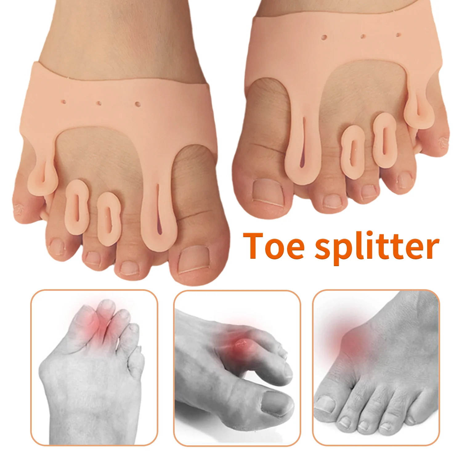 Corrector de juanete de silicona, separadores de dedos, transpirable, antideslizante, almohadilla suave para el antepié, tirantes ortopédicos, espaciadores ortopédicos para Hallux Valgus