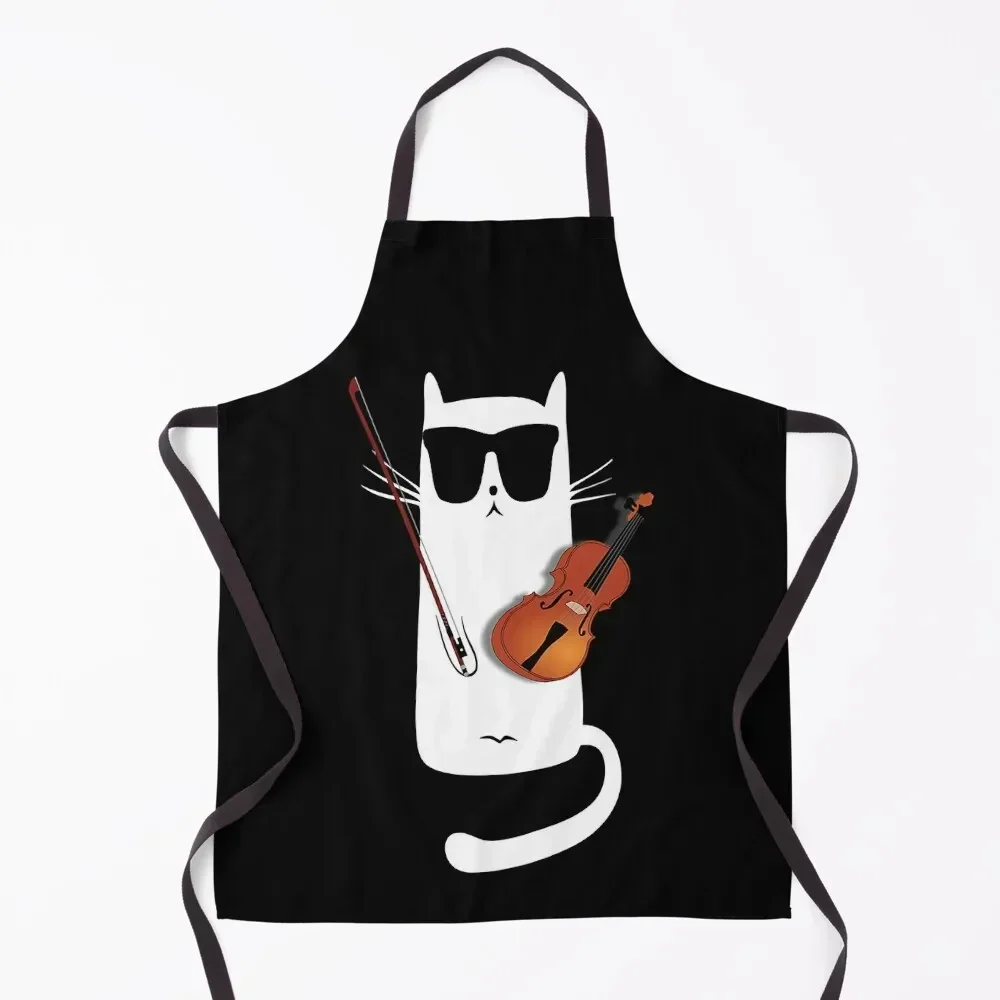 

Cat Wearing Sunglasses Playing Violin Apron manicurist For Nail Stylist Customizable Apron