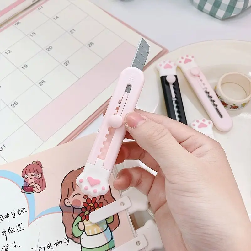 20 Piezas de Mini Cortadores de Papel con Diseño de Pata de Gato, Cuchillo Retráctil Portátil para Sobres, Cajas, Manualidades, Oficina y Papelería