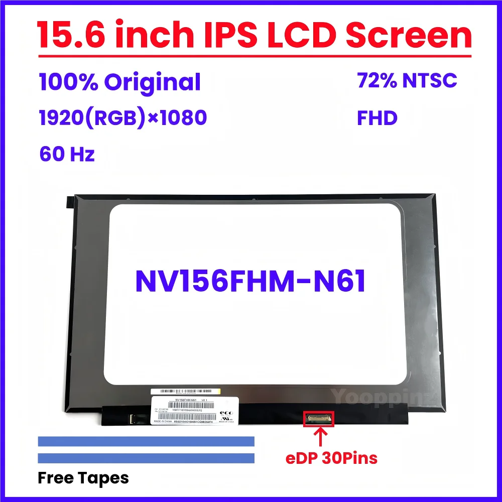 15.6 Inch LCD Screen NV156FHM-N61 N6D N4Q N156HCA-EA1 EA3 EN1 EN2 GA3 GA4 B156HAN02.0 02.4 TV156FHM-NH2 Display Matrix Panel