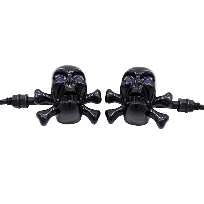 1 Pair Universal LED Motorcycle Skull Turn Signal Lights Indicators Lamp for Chrome Cruiser Chopper Cafe Racer Atv Scooter