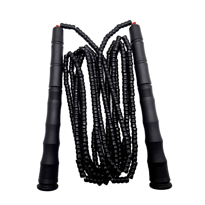 NEVERTOOLATE NO LOGO PVC beads long handle PURE BLACK  BEADED ROPE 3 meter skipping rope soft PVC beads adult skill tricks