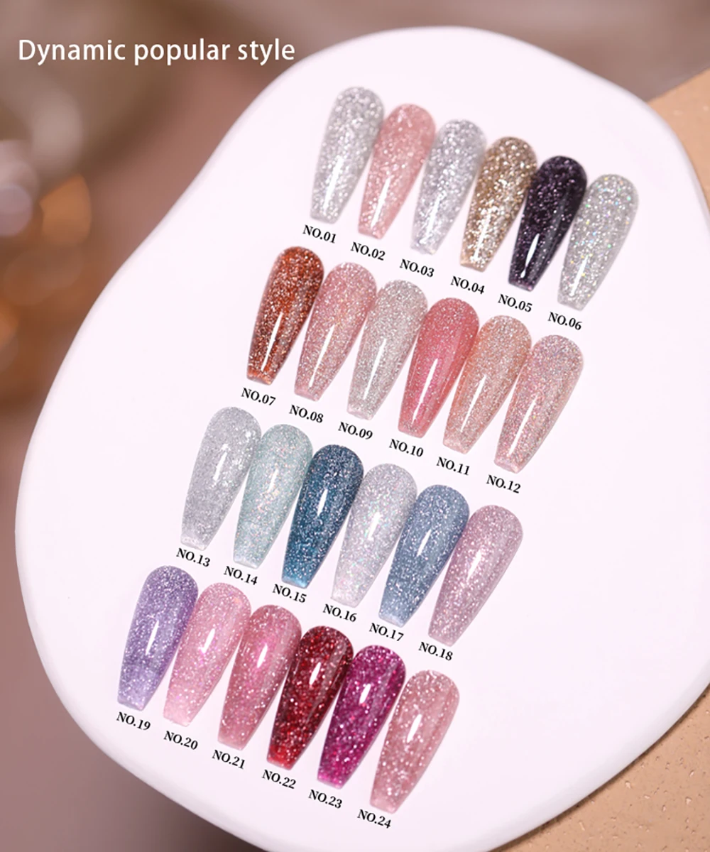 Vendeeni 24 Farben Glitzer-Broken-Diamond-Gel-Nagellack Funkelnder UV-LED-Soak-Off-Gel-Lack Galaxy Flash Nail Art Gel-Lack – Detail 8