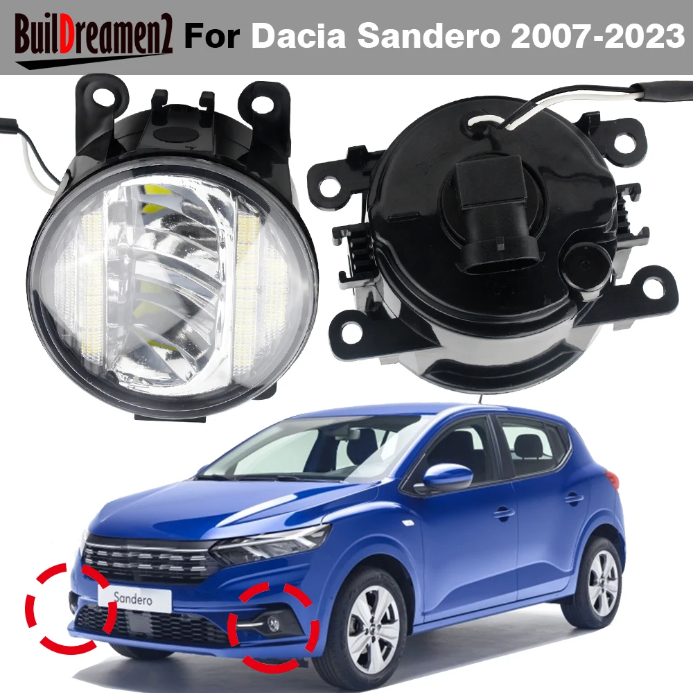 2 X Car LED Fog Light with DRL 30W 8000LM Canbus Fog Lamp Daylight H11 For Dacia Sandero Stepway Streetway Hatchback 2007-2023