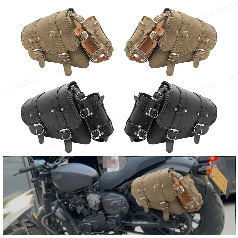 

Motorcycle PU Leather Side Saddle Bags L+R Fit for Harley Sportster XL 883 1200 Chopper Cruiser Cafe Racer Softail Bobber