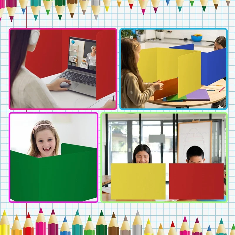 4 Pack Colorful Privacy Floders For Student Desks - Plastic Erasable - Testing Dividers For Classroom - Easy Clean