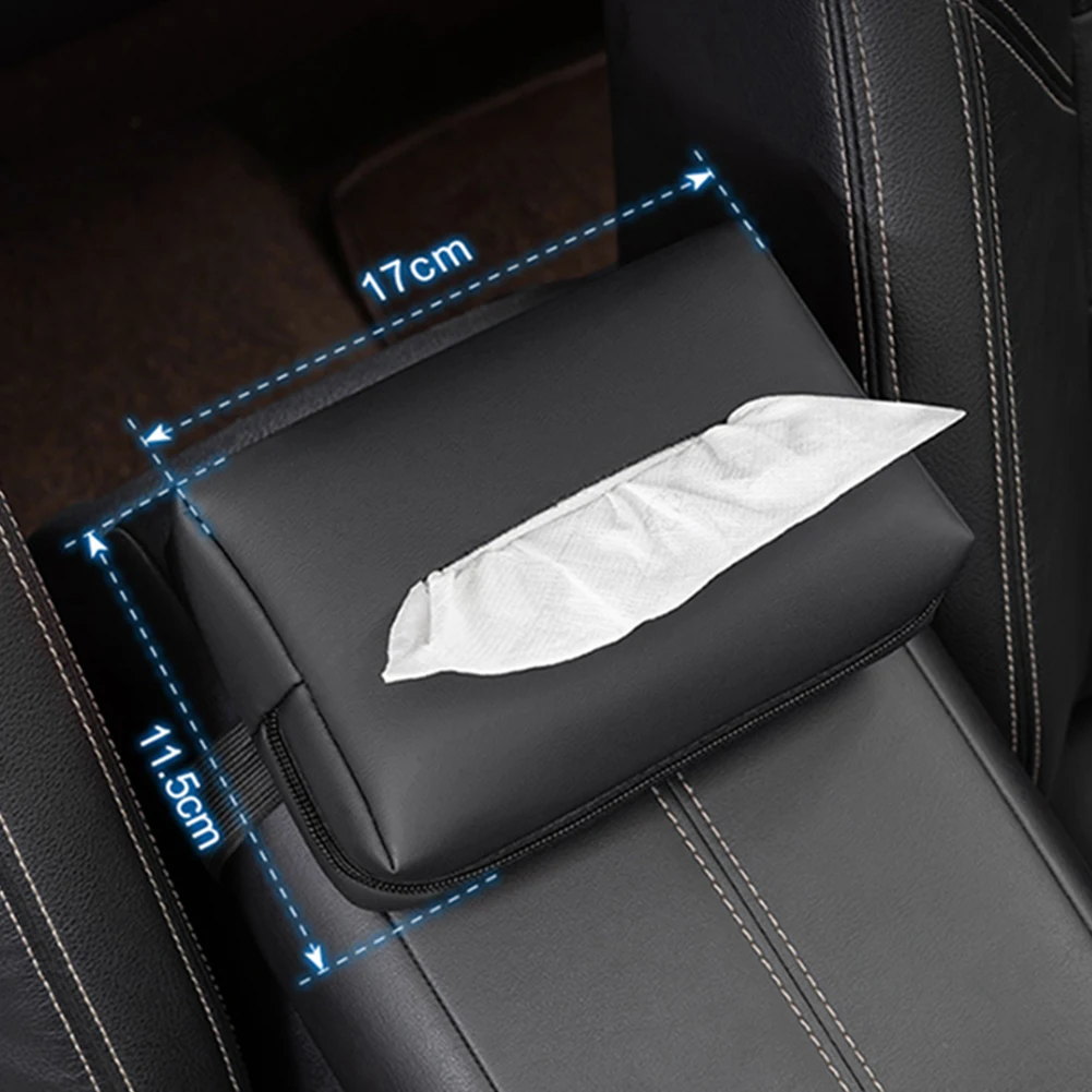 Car Tissue Dispenser Armrest Tissue Box Easy Installation High Density Sponge Strap Fixation Design Car Interior