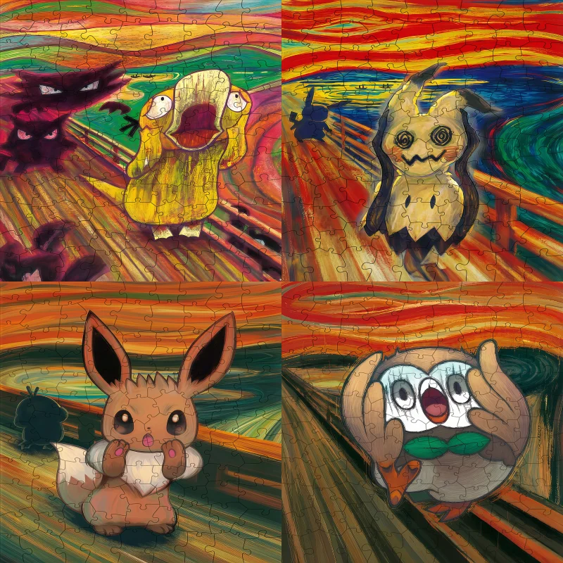 Wooden Puzzle for Pokemon Scream Series Eevee Rowlet Psyduck Mimikyu Anime Brain-Boosting Adult Child Desktop Jigsaw Fans Gifts