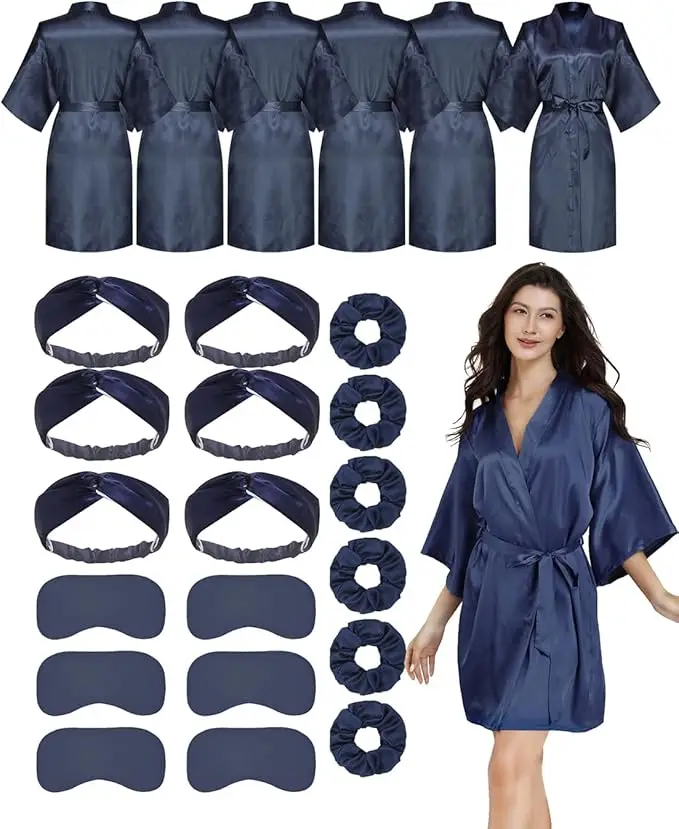 Bride Bridesmaid Robes Set of 6 Short Silky Satin Robes Bulk Women Kimono for Wedding Bridal Birthday Spa Party