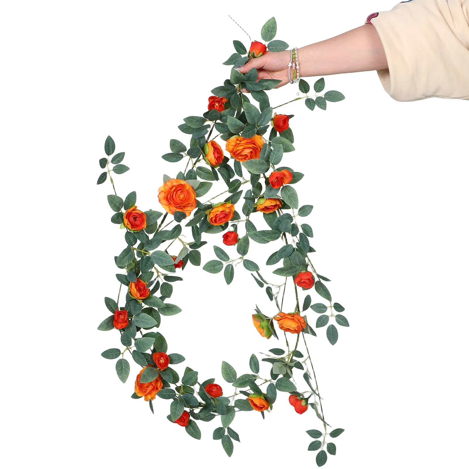 

Artificial Rose Vine Garland Realistic Flower Wall Decor Silk Cloth Plastic Iron Wire Wedding Arch Ceiling Air Conditioning Pipe