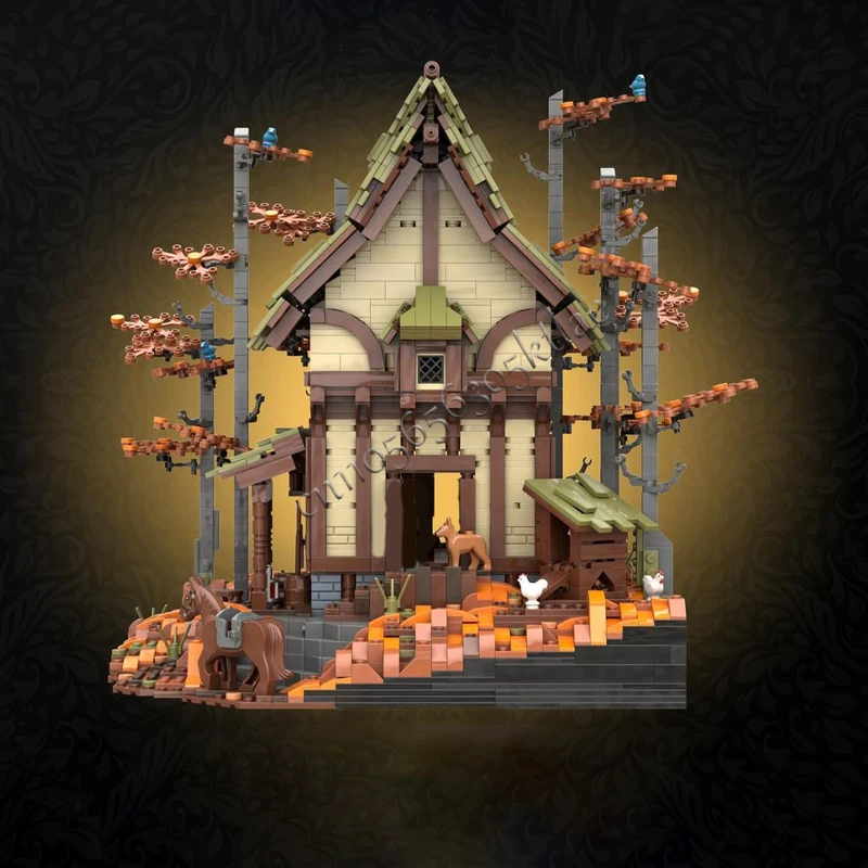 3318 Elementów MOC Średniowieczny Drewniany Dom Diorama Wykwintne Klocki Model Puzzle dla Dzieci Zabawki do Składania Prezent na Festiwal