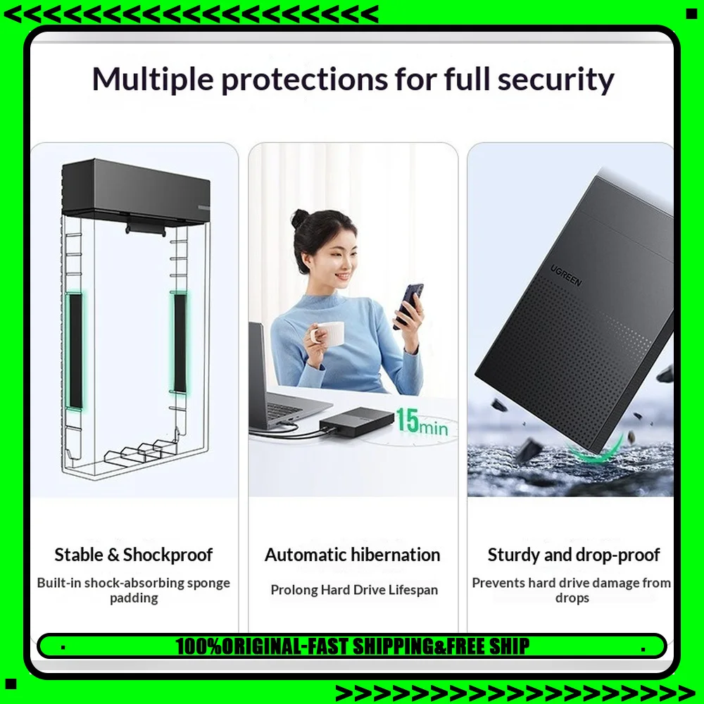 UGREEN CM472 3.5 2.5 Inch SATA Hard Drive Enclosure USB External HDD SSD Case Supports up to 20TB for Laptop Desktop