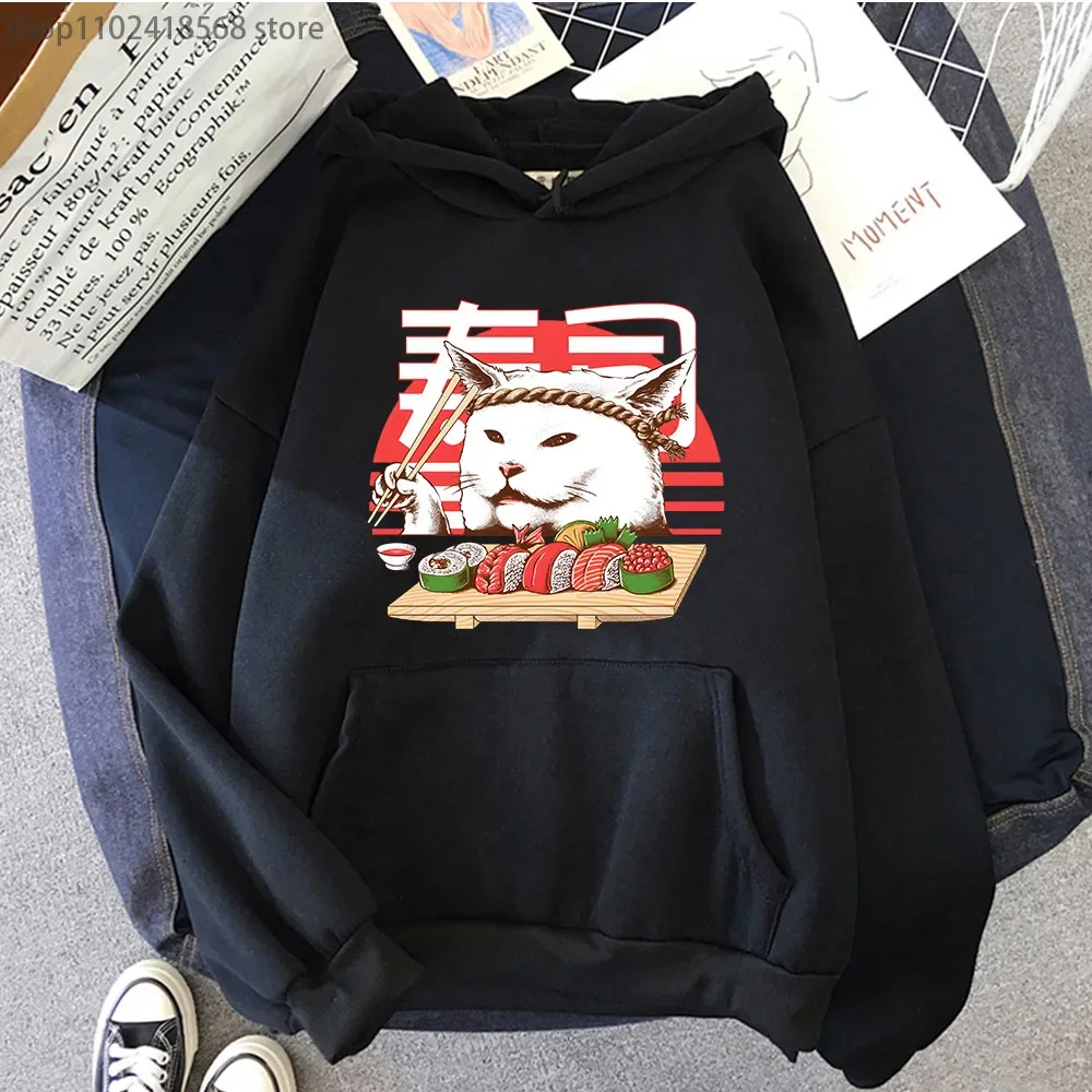 Funny Sushicat Hoodie Master Chef Sushi Sweashirts with Hooded Japanese Style Manga Clothing Male/female Streetwear Pullover Top