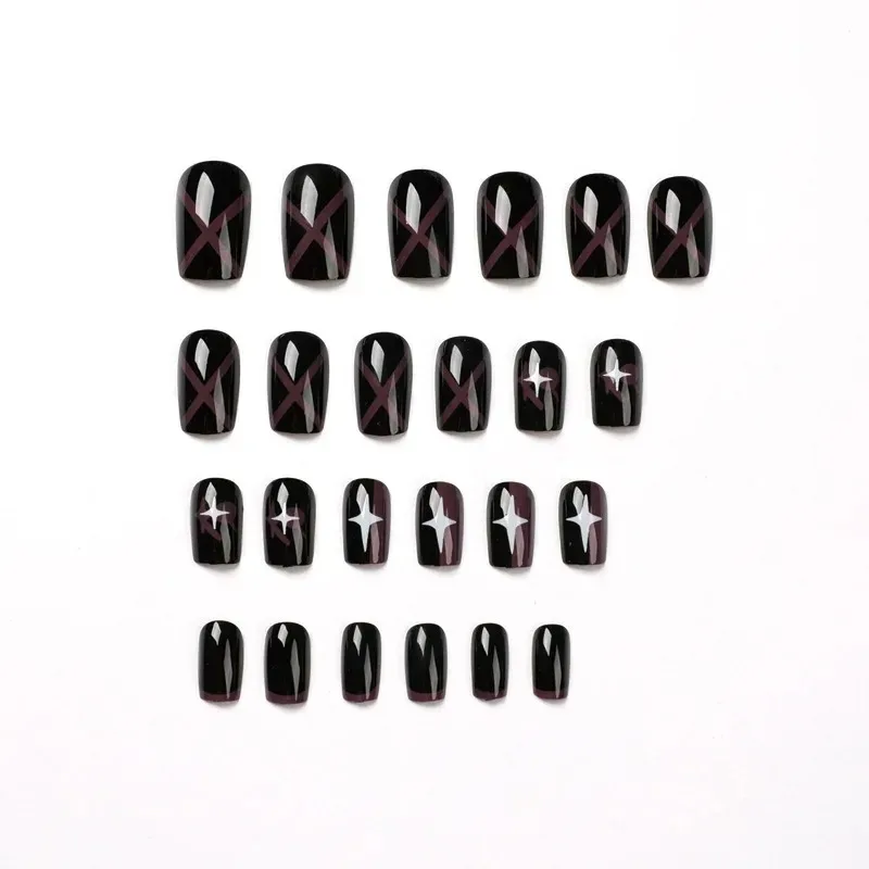 10Pcs/set Short Gothic Style Fake Nails Press Ons Fashion Nail Tips Full Cover False Nails with Designs Black Red Press on Nails