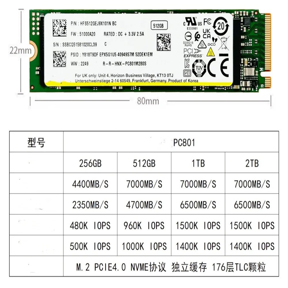 SSD PC801 2T 1T 512G  2280 NVME Alien Gungod SSD PCIE4.0 M.2 Solid State Drive Original For SK hynix Hard Disk