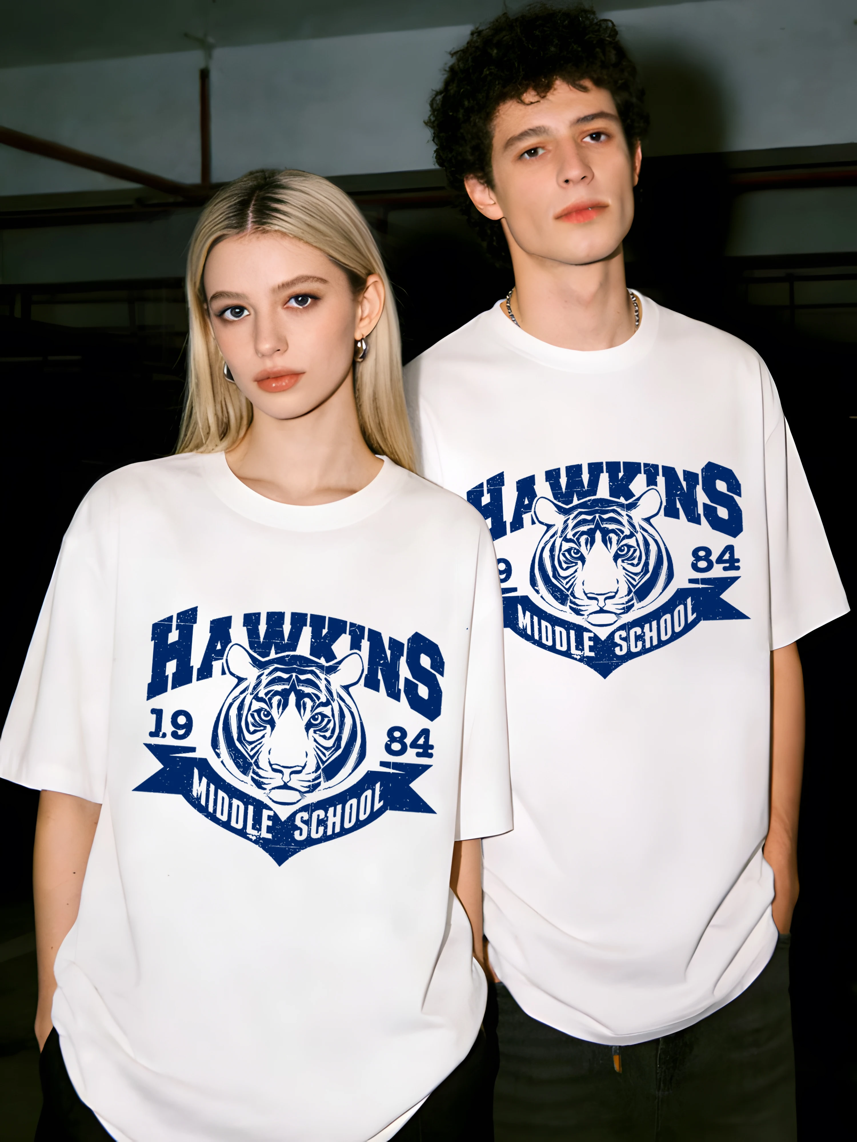 Hawkins 1984 Middle School Print Couple T Shirts Cotton Casual T-Shirt Summer O-Neck Retro Tee Fashion Unisex Loose Short Sleeve