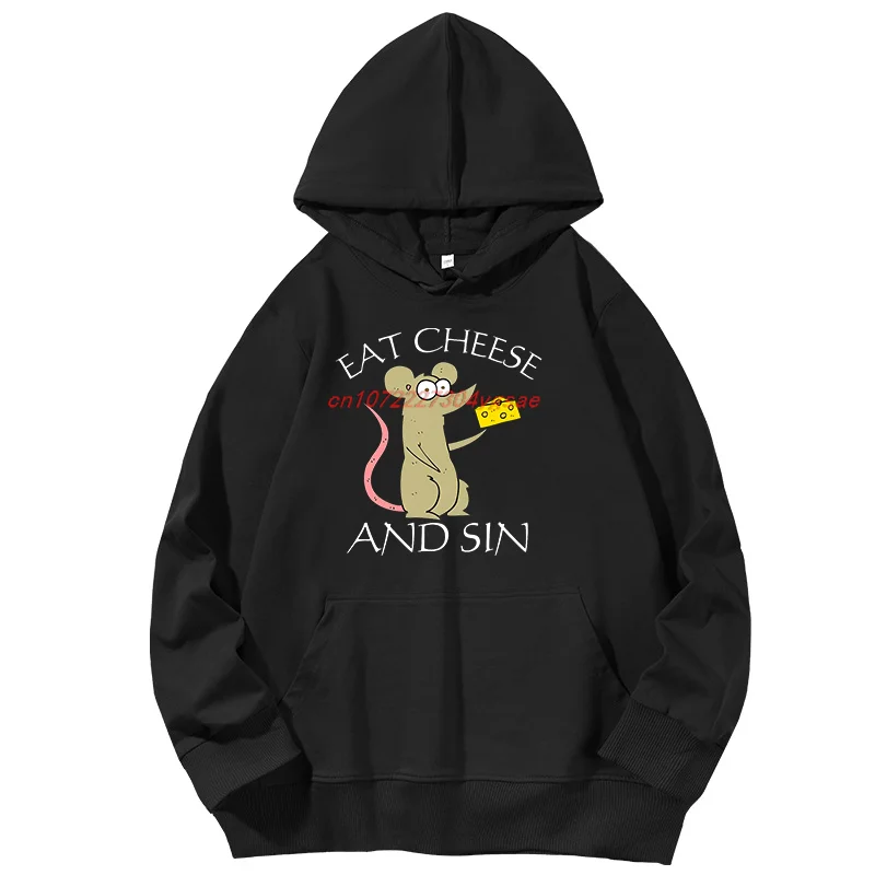 Funny Graphic Hooded Sweatshirts Eat Cheese And Sin Fashion Printed Sweater Cotton Spring Autumn Unisex Pullover Hoodies
