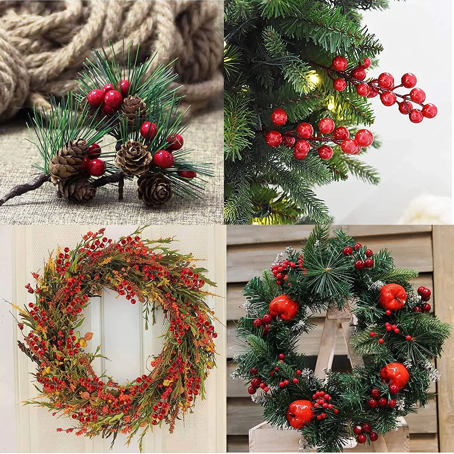 Mini Artificial Berries Red Fake Berry Stamen Beads for DIY Wreath Ornaments New Year Christmas Party Home Decoration Wholesale