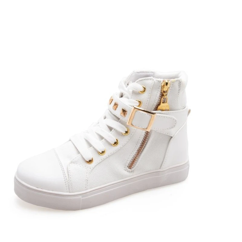 Canvas shoes 2022 women shoes fashion zipper wedge High top solid color white shoes woman sneakers tenis feminino