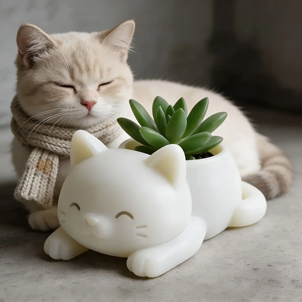 

Cute Cartoon Cat Concrete Planter Silicone Mold, DIY for Cement, Plaster - Succulent Pot, Animal Candle Holde, Home Decor Crafts